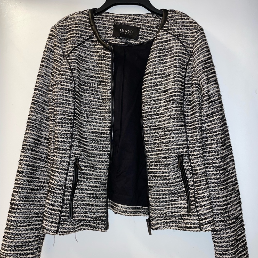 Women’s Tweed Blazer with Leather Trim